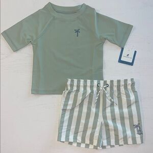 Caribbean Joe Sage Green Kids Swim Rashguard Set 2T 3T 4T 5T